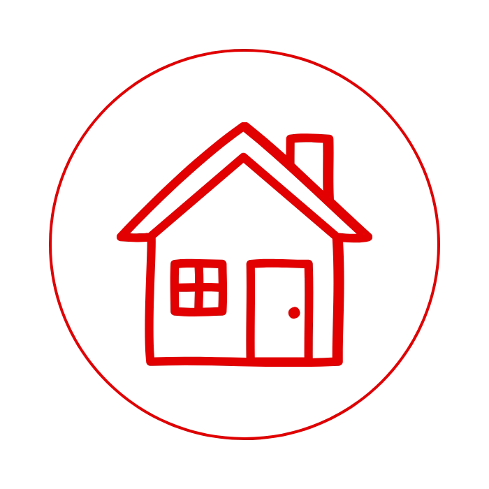 Home icon button within a red circle (simple house outline) indicating the home link/function