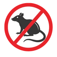 No rats allowed sign: red circle with a diagonal slash over a rat silhouette, indicating prohibition of rodents.
